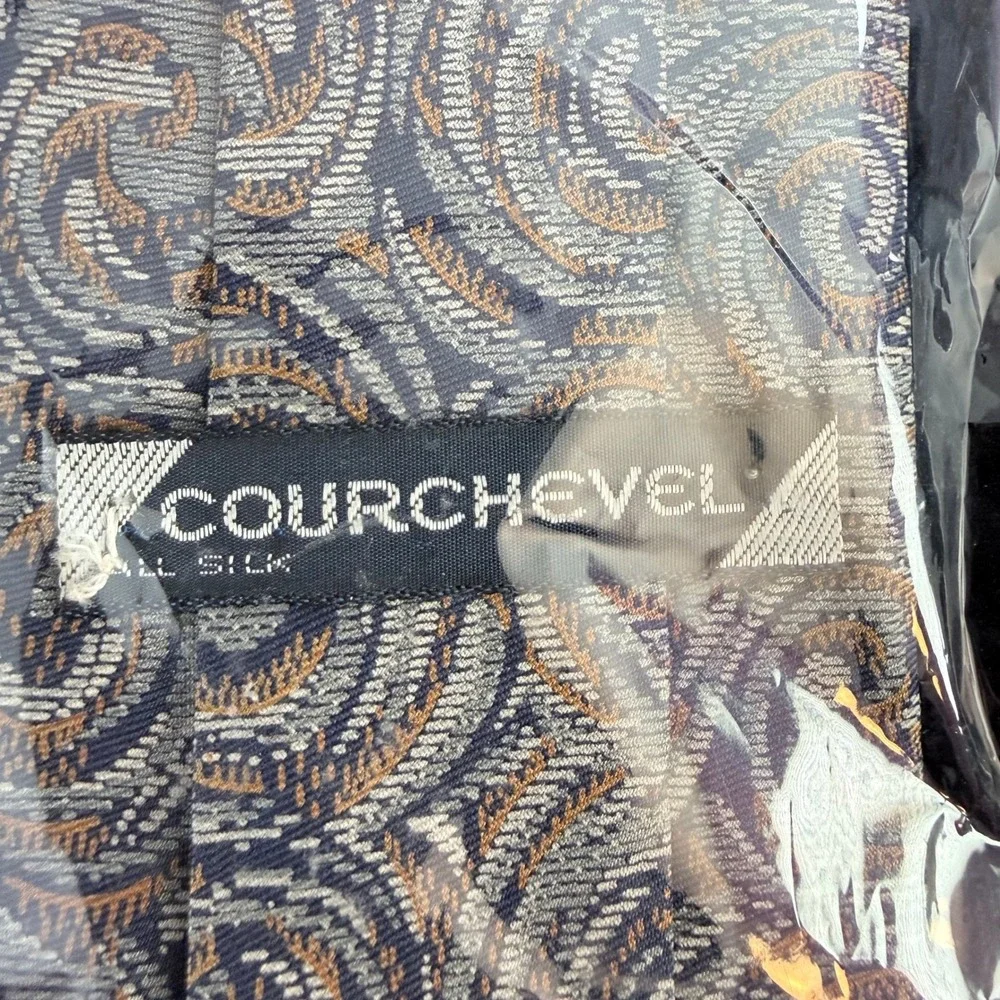 Courchevel Mens‎ Silk Necktie Swirl Pattern Navy Gold Formal Business